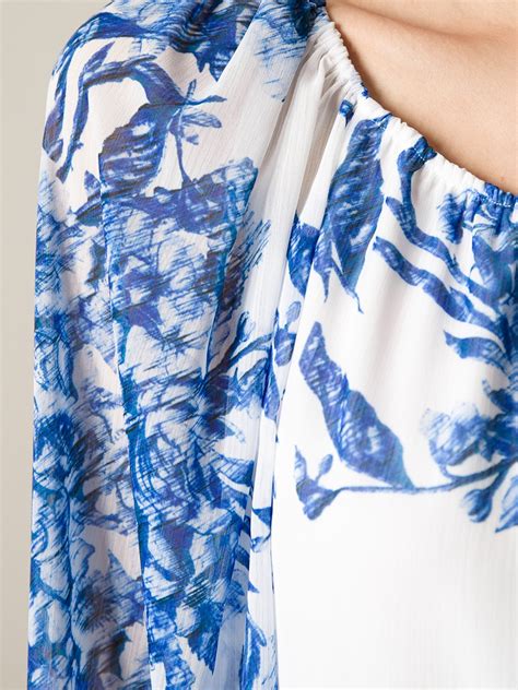 Lyst Alice Olivia Floral Print Blouse In Blue