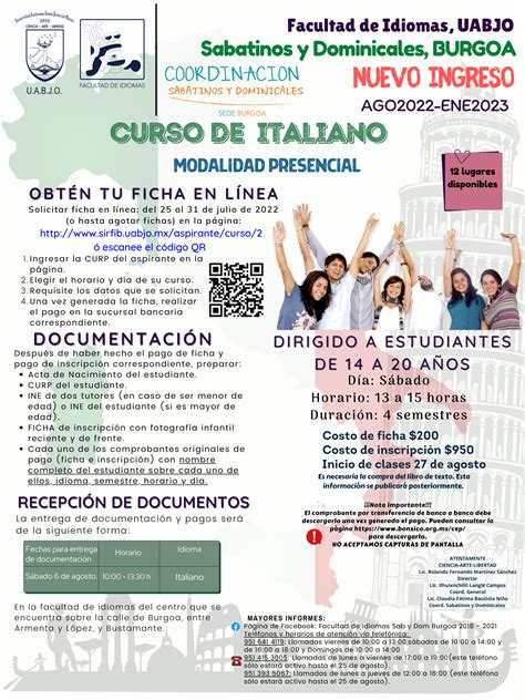 Convocatoria De Italiano Presencial De Nuevo Ingreso Coordinaci N De