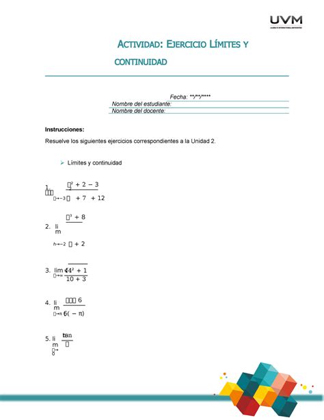 U Ejercicio Limites Y Continuidad Actividad Ejercicio L Mites Y