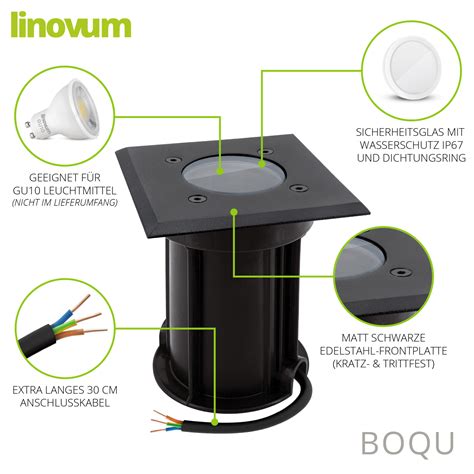 Linovum Boqu Einbau Bodenstrahler Schwarz Ip Inkl Led Lampe Gu W