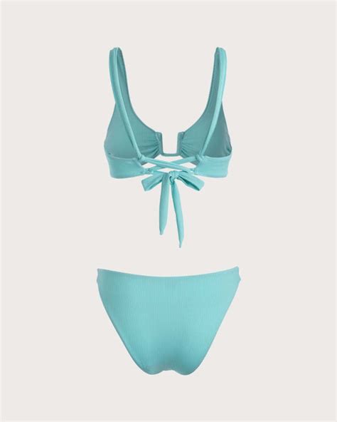 Us 20 00 The Blue U Neck Knotted Bikini Set