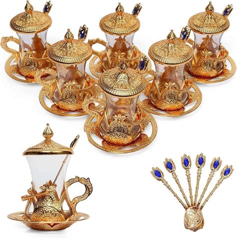 Set Of Alisveristime Turkish Tea Glasses Set With Holders Saucers