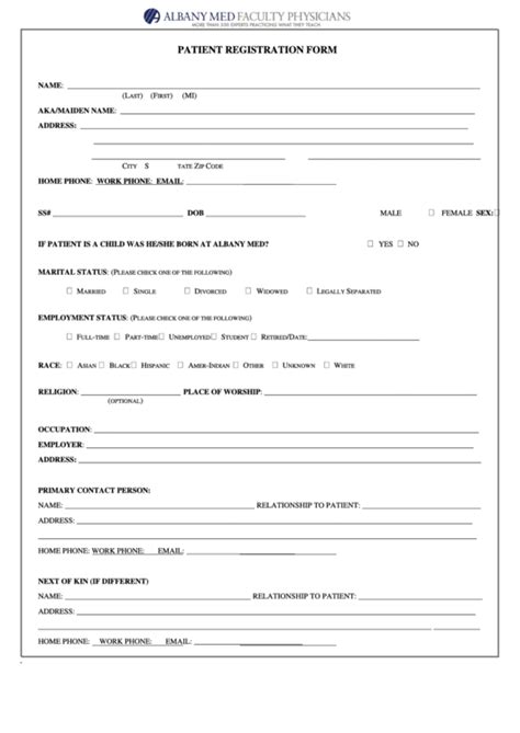 Fillable Patient Registration Form printable pdf download