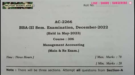 Bba Sem 3 Management Accounting Question Paper Of Bba Question Paper