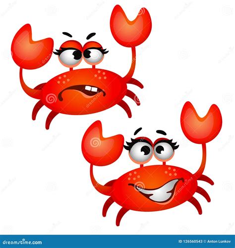 Set Of Funny Laughing Red Crab Isolated On White Background Vector