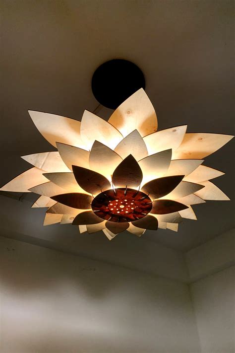 Wood Ceiling Light Fixture Lotus Flower Pendant Light Etsy