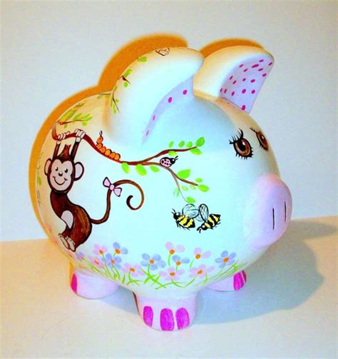 Monkey Ceramic Piggy Bank Jumbo Hand Painted Large Baby Girl | Etsy