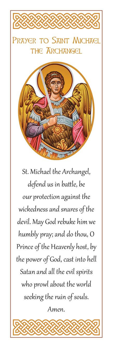 Saint Michael The Archangel Prayer Bookmarks Four On A Page