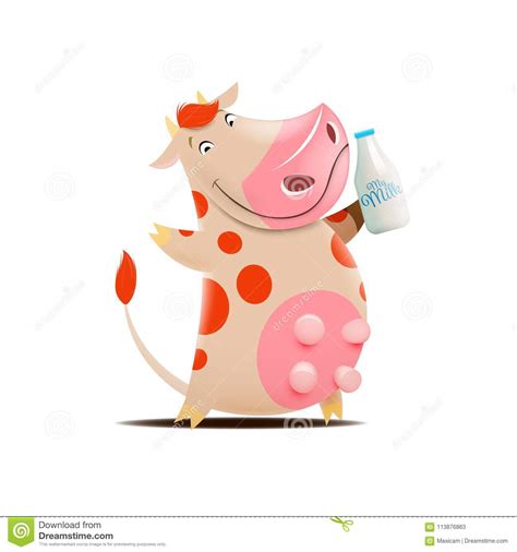 Vector Illustration Of Cow Holding Milk Botle Stock Vector