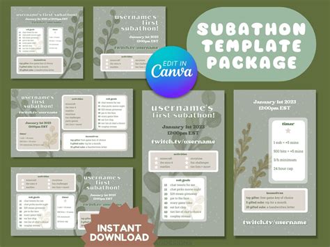 Evergreen Plants Subathon Package Customizable Twitch Template Canva