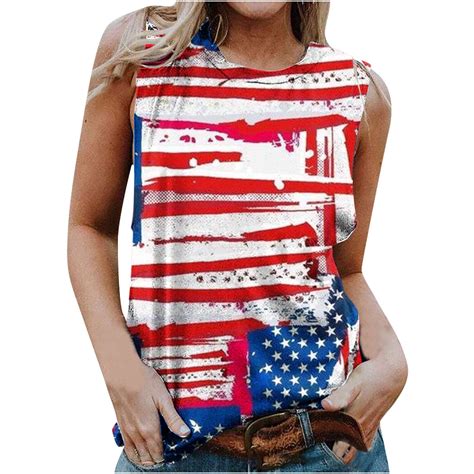 Hvyesh Women Independence Day Tank Tops Th Of July Usa Flag Sunflower