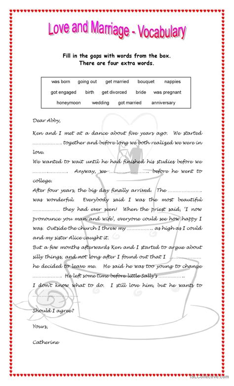 Love And Marriage English Esl Worksheets Pdf And Doc