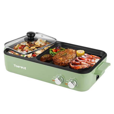 Topwit Electric Grill With Hot Pot 2 In 1 Indoor Non Stick Electric