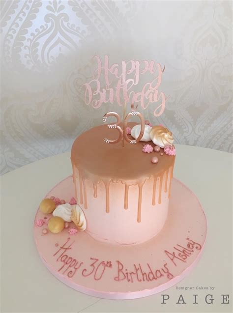 Ladies 30th Birthday Cake With Pink Buttercream And Rose Gold Drip 30th