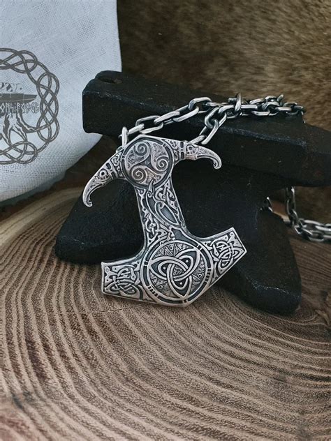 Raven Mjolnir Pendant Triquetra Thor Hammer Pendant Mjolnir Necklace