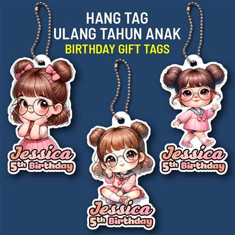 Jual HANG TAG ULTAH ULANG TAHUN ANAK KARTUN ANAK CEWEK LUCU WARNA