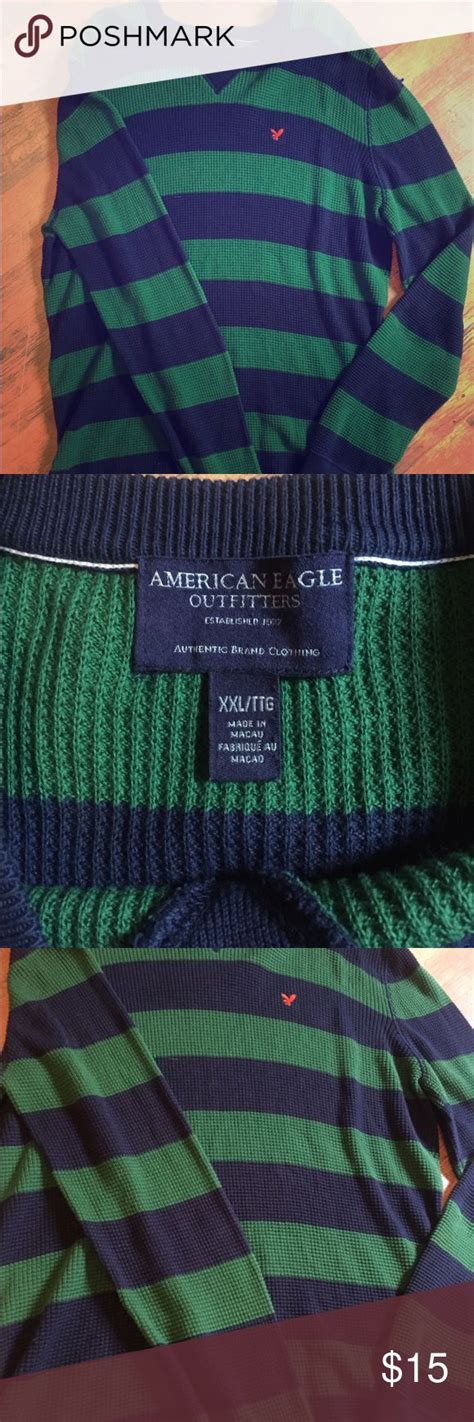 American Eagle Striped Sweater Green And Navy Blue Green Sweater