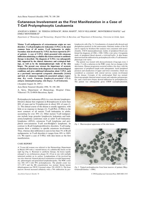 Pdf Cutaneous Involvement As The First Manifestation In A Case Of T Cell Prolymphocytic Leukaemia