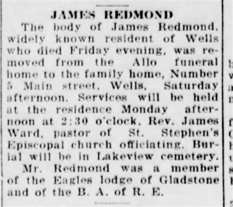 James Redmondson Of Moses J Redmonddeath Notice