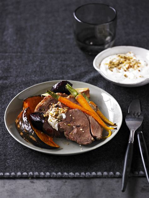 Dukkah Lamb With Winter Roasted Vegetable Salad And Tahini Recipe