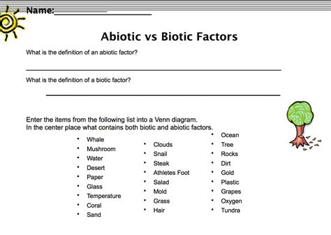 Abiotic Factors Worksheet