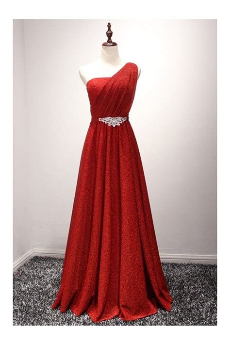 Bling-bling Long Red Prom Dress Shining In One Shoulder - $118 # ...