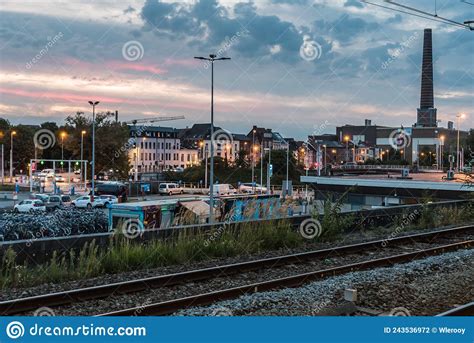 Ghent Dampoort Flanders Belgium Evening Panoramic View Over The