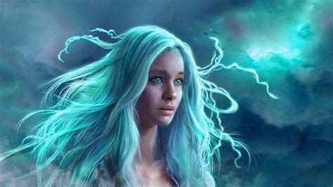 Storm Pretty Art Bonito Woman Fantasy Girl Windy Digital Long