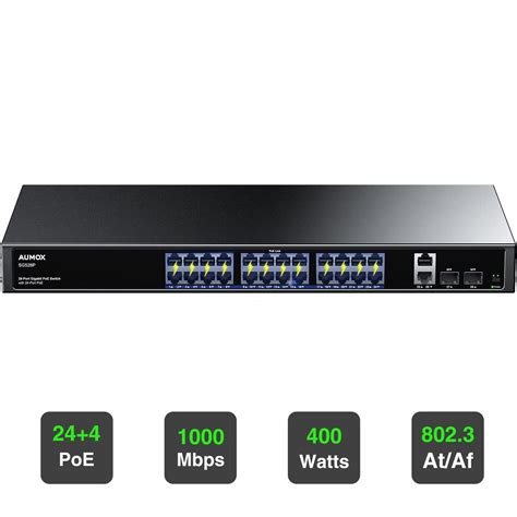 Aumox 24 Port Gigabit PoE Switch 28 Port PoE Switch Unmanaged 400W