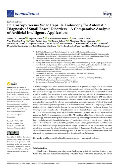 PDF Enteroscopy Versus Video Capsule Endoscopy For Automatic