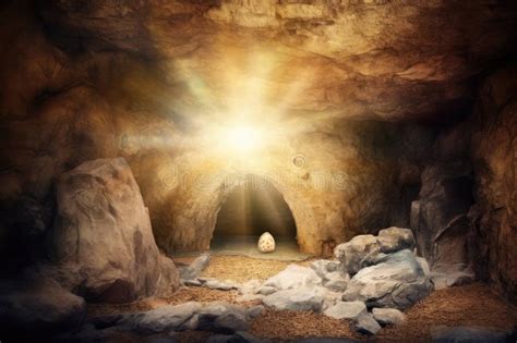 Resurrection Of Jesus Christ Tomb Empty With Shroud And Crucifixion