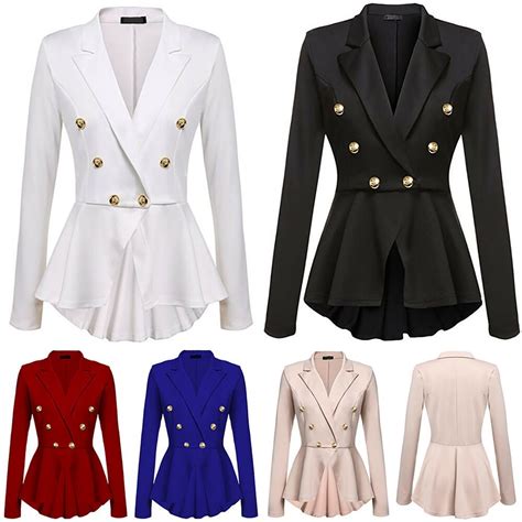 Womens Jacket Double Breasted Gold Button Front Black Military Style Blazer Coat Unbranded