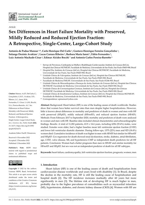 PDF Sex Differences In Heart Failure Mortality With Preserved Mildly