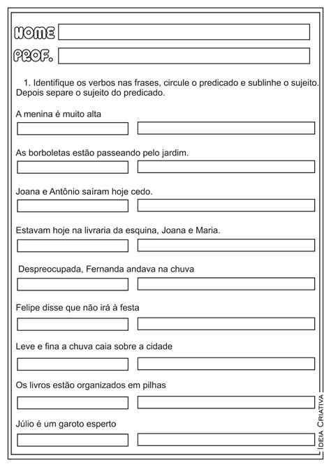 Lipitipi Atividades E Projetos Fundamental I Atividades Sujeito E Predicado Ensino Fundamental