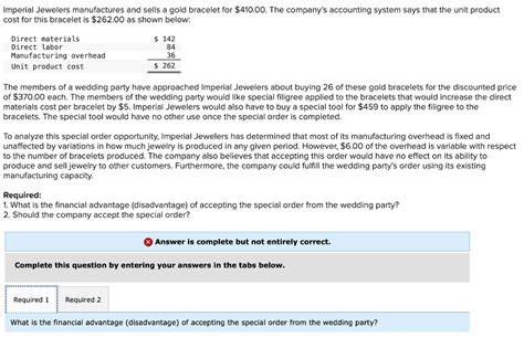 Solved Imperial Jewelers Manufactures And Sells A Gold Chegg