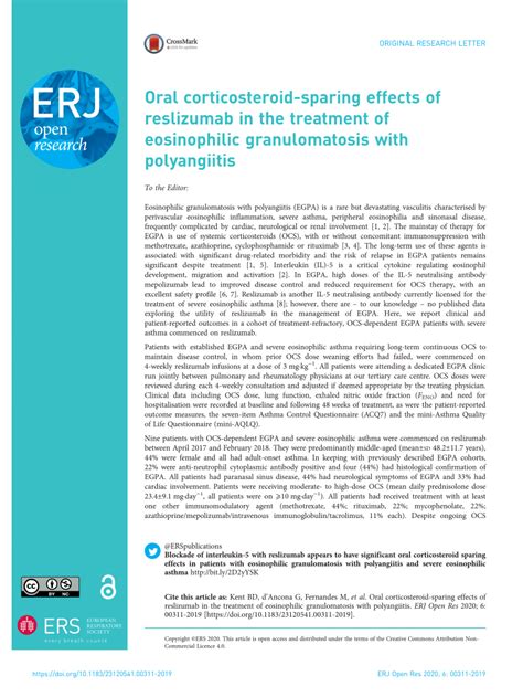 Pdf Oral Corticosteroid Sparing Effects Of Reslizumab In The