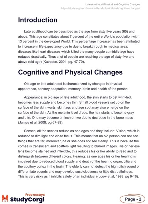 Late Adulthood Physical and Cognitive Changes | Free Essay Example