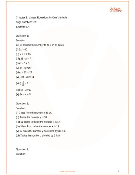 RS Aggarwal Class 6 Solutions Chapter 9 Linear Equations In One Variable