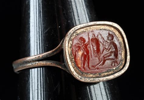Lot Roman Intaglio Winged Nude Cupid Nude Satyr In Copper Ring