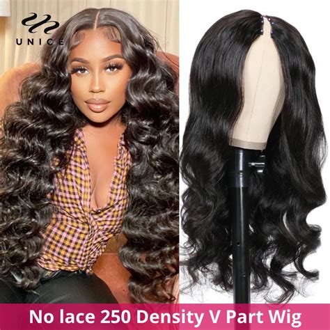 Unice Hair 250 Density Body Wave V Part Wig Human Hair Natural Color