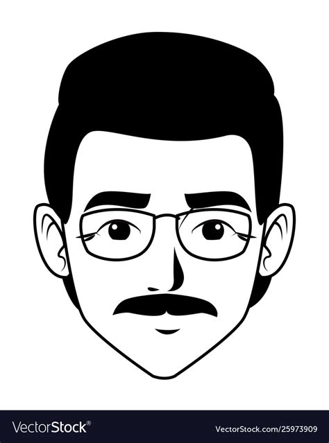 Indian Man Face Avatar Cartoon In Black And White Vector Image