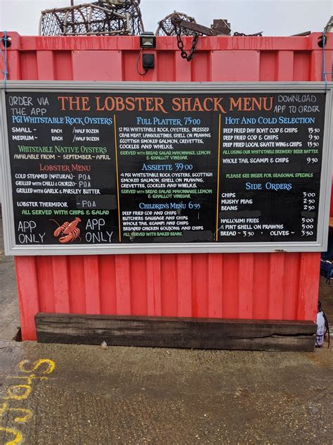 Menu at The Lobster Shack restaurant, Whitstable