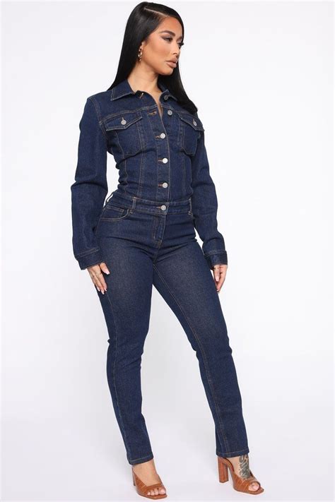 Giddy Up Denim Jumpsuit Dark Wash Denim Jumpsuit Jumpsuit Fashion Fashion Nova Jeans