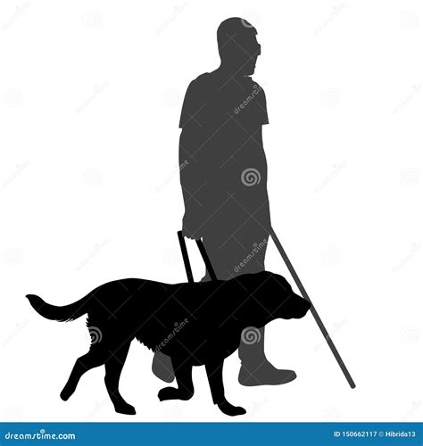 Blind Man With Cane And Guide Dog Cartoon Vector