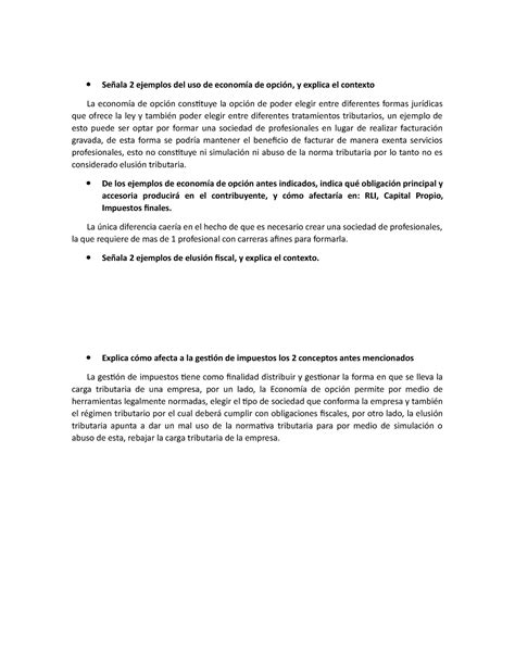 Evasion Elusion Señala 2 Ejemplos Del Uso De Economía De Opción Y