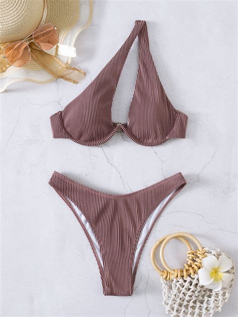 Ba Ador Bikini De Canal De Un Hombro Con Aro Corte Alto Moda De