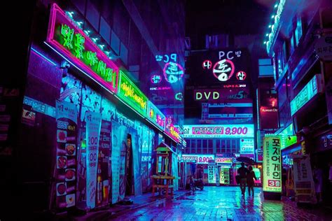 Neon Korean Street At Night Cyberpunk City Night Photography Tokyo