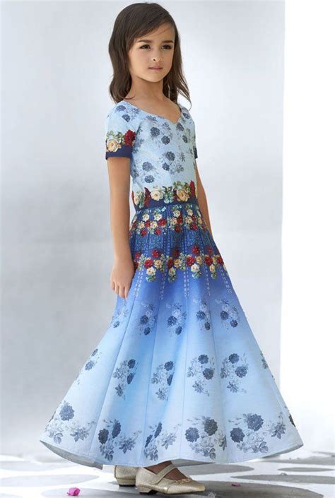 Ice Blue And Navy Blue Heritage Silk Kids Gown Kids Gown Gowns For