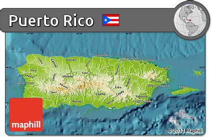 Free Physical Map of Puerto Rico, satellite outside