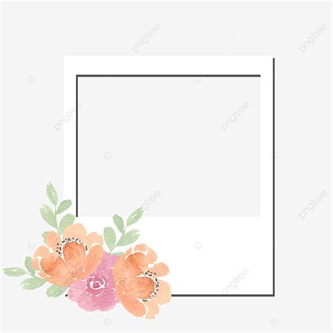 Marco De Fotos Polaroid Con Flor De Acuarela Naranja Gratis Png Y Psd